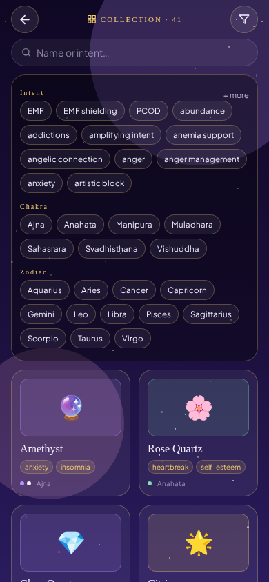 Browsing stones in the app